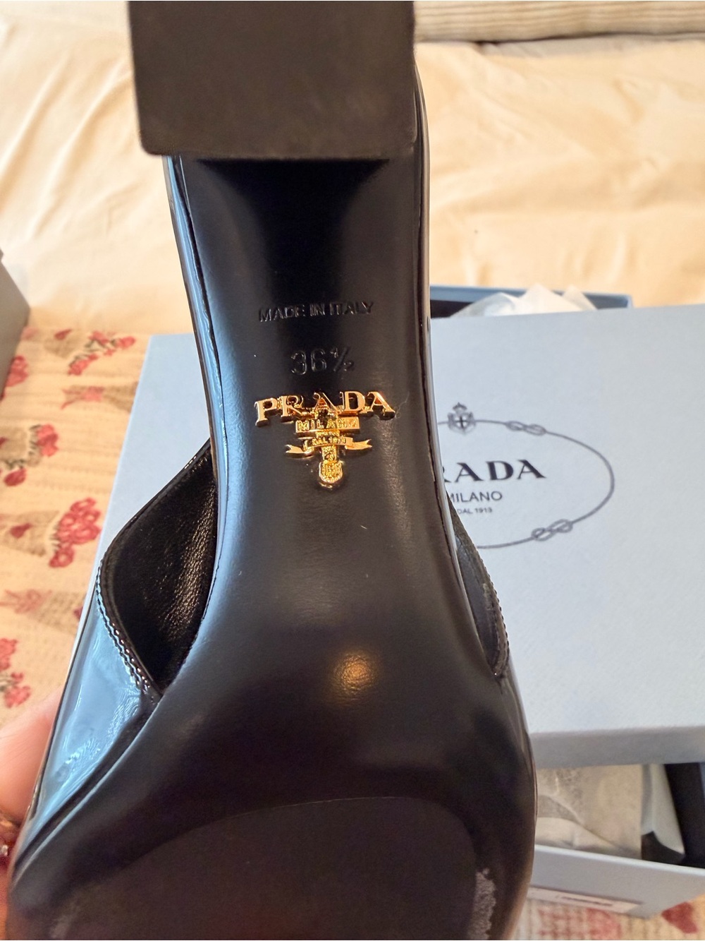 Prada Black Patent Slingback Block Heel - Picture 5 of 5